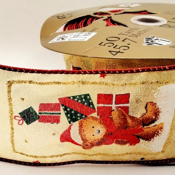 2.5 Inch Wire Edge Christmas Ribbon Set of 2: Bear and Reindeer Total 42.5 Yards - Picture 2 of 6